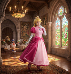 NEATMOA Princess Peach Cosplay Costume Movie Inspired Full Set Pink Dress Women Halloween Outfit