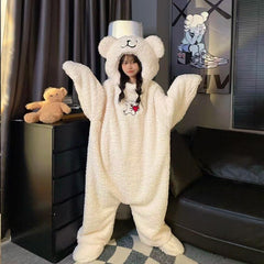 NEATMOA Cute Puppy Couple Coral Fleece Onesie Pajamas Thick Warm Unisex Sleepwear Asian Sizes.
