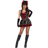 NEATMOA Sexy Pirate Costume for Women Halloween Caribbean Captain Cosplay Outfit with Hat and Gloves