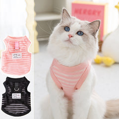 NEATMOA Breathable Cat Harness Vest for Spring and Summer – Lightweight Striped Mesh Design with Leash Attachment