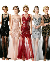 1920s Vintage Sequin Evening Gown Plus Size Long Dress Beaded Tulle Party Formal Dress