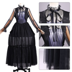 Wednesday Addams cosplay formal dress full costume close-up detail view
