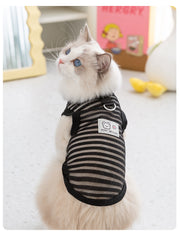 NEATMOA Breathable Cat Harness Vest for Spring and Summer – Lightweight Striped Mesh Design with Leash Attachment