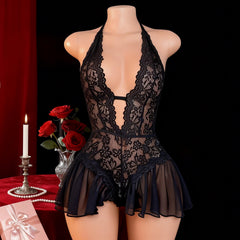 NEATMOA Plus Size Lace Deep V Open Crotch Bodysuit – Sexy One-Piece Lingerie for Women