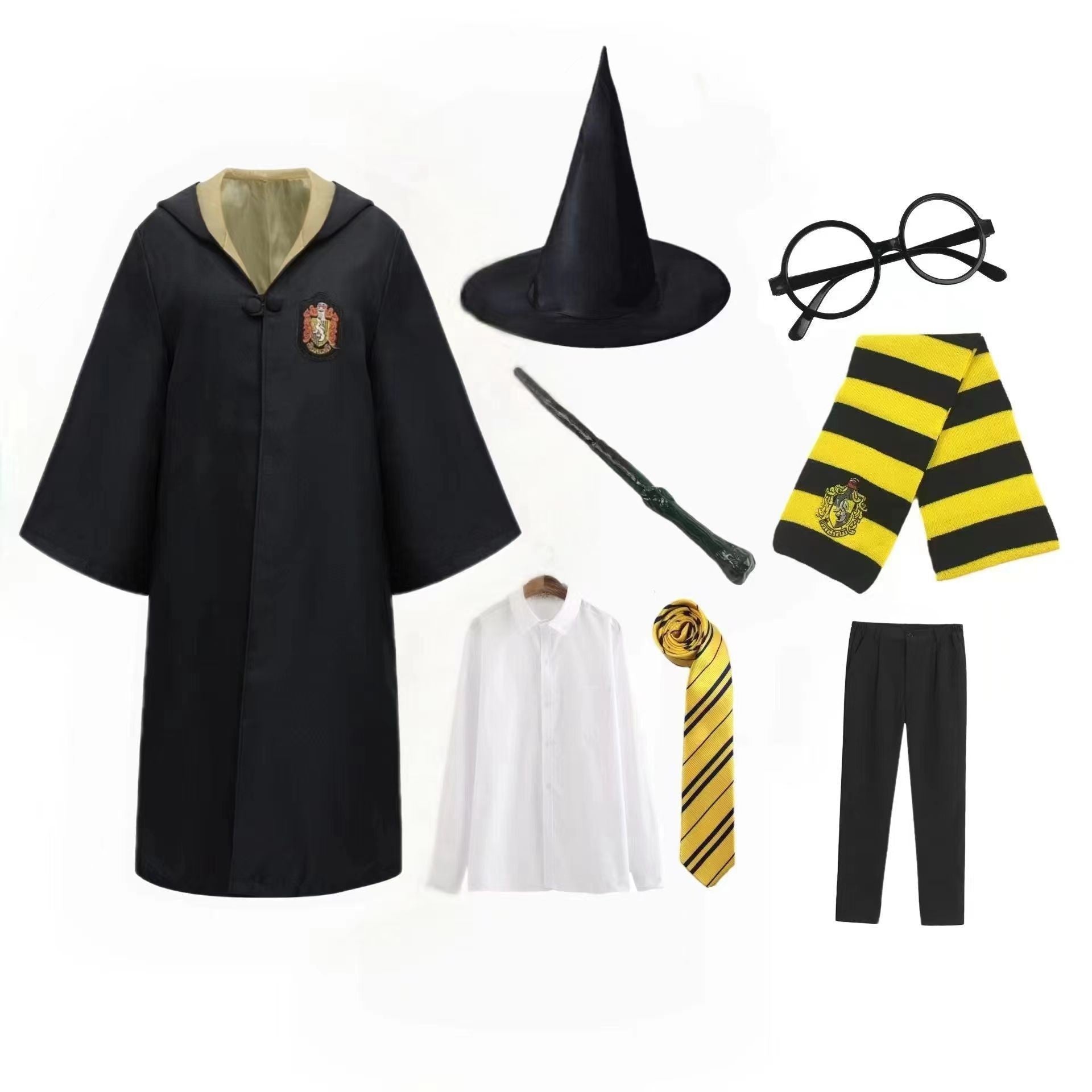 NEATMOA Harry Potter Style Cosplay For Kids Costume 8-Piece Set with Robe Gryffindor Slytherin Ravenclaw Hufflepuff Magic School Uniform 115 to155