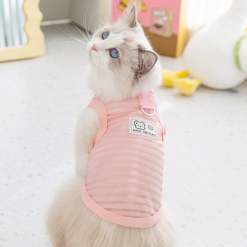 NEATMOA Breathable Cat Harness Vest for Spring and Summer – Lightweight Striped Mesh Design with Leash Attachment