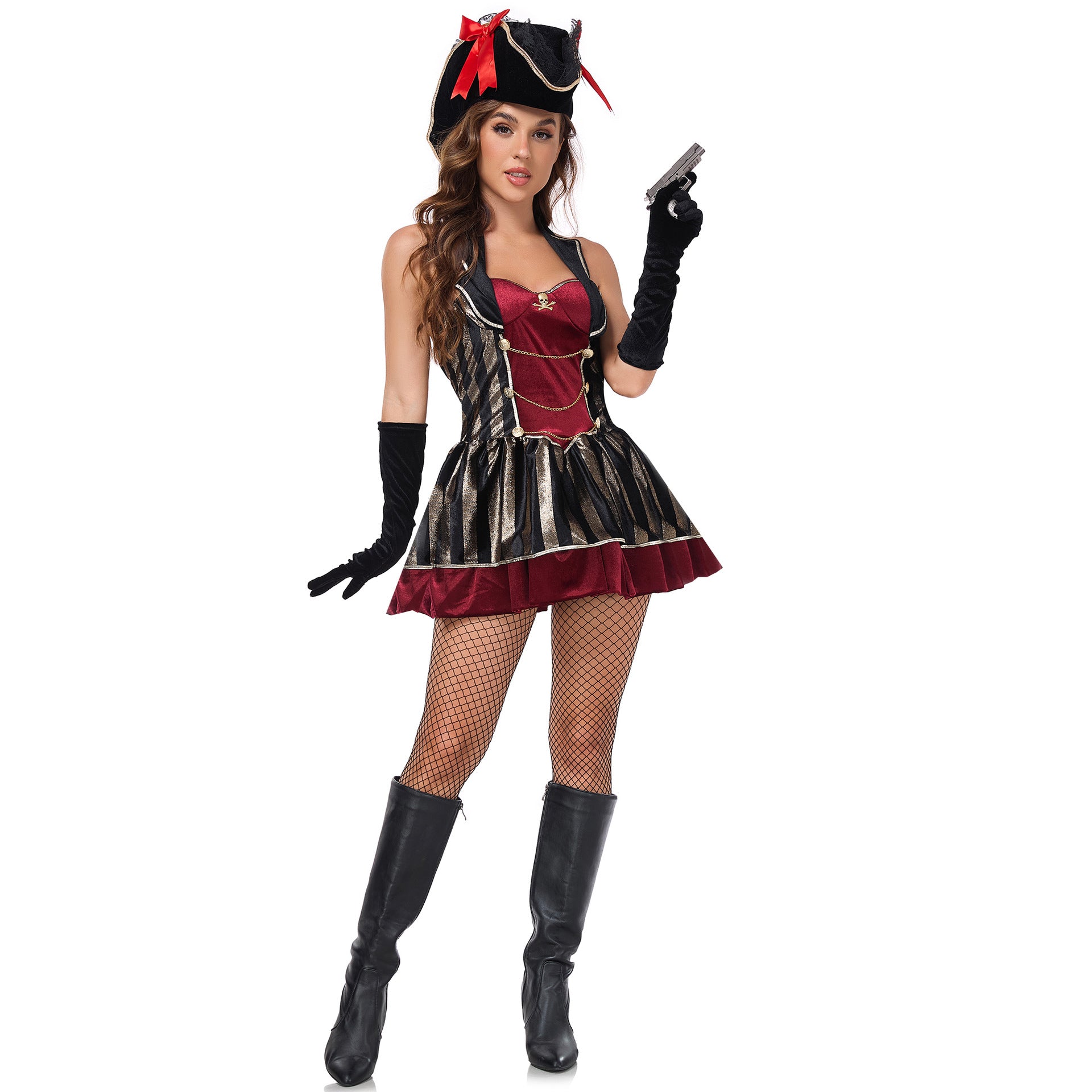 NEATMOA Sexy Pirate Costume for Women Halloween Caribbean Captain Cosplay Outfit with Hat and Gloves