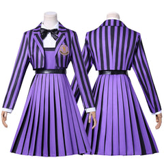 NEATMOA Wednesday Addams Cosplay Dress – The Addams Family Purple Black Striped Outfit
