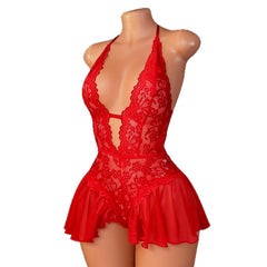 NEATMOA Plus Size Lace Deep V Open Crotch Bodysuit – Sexy One-Piece Lingerie for Women