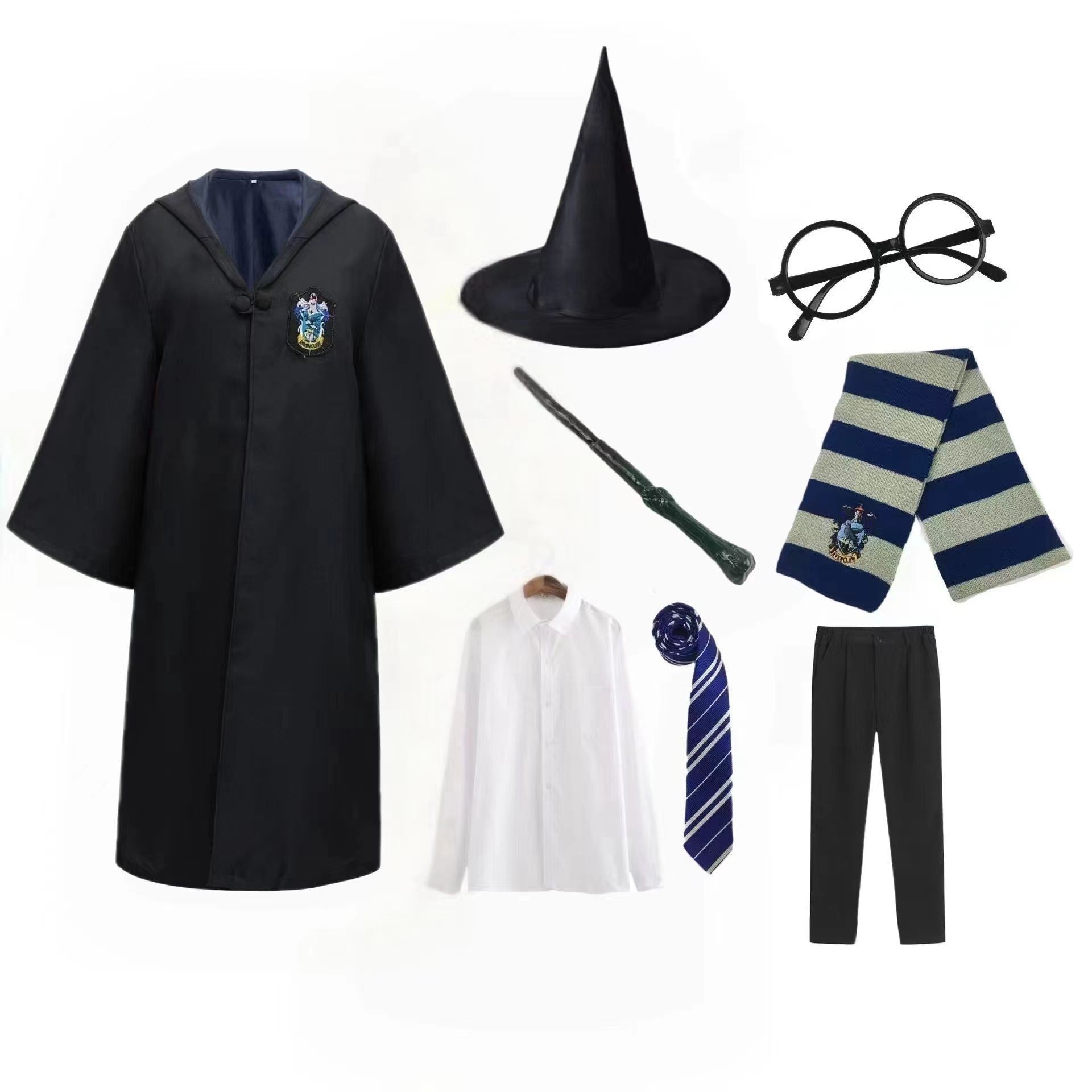 NEATMOA Harry Potter Style Cosplay For Kids Costume 8-Piece Set with Robe Gryffindor Slytherin Ravenclaw Hufflepuff Magic School Uniform 115 to155