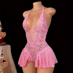 NEATMOA Plus Size Lace Deep V Open Crotch Bodysuit – Sexy One-Piece Lingerie for Women