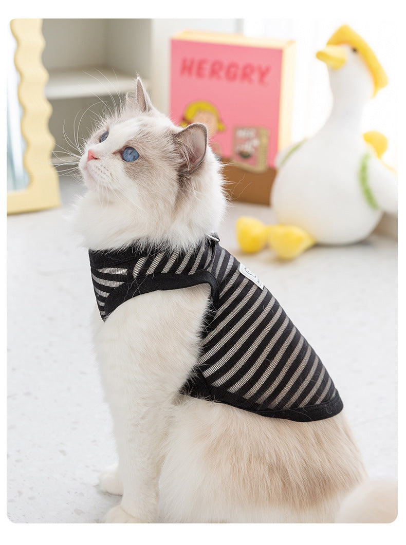 NEATMOA Breathable Cat Harness Vest for Spring and Summer – Lightweight Striped Mesh Design with Leash Attachment