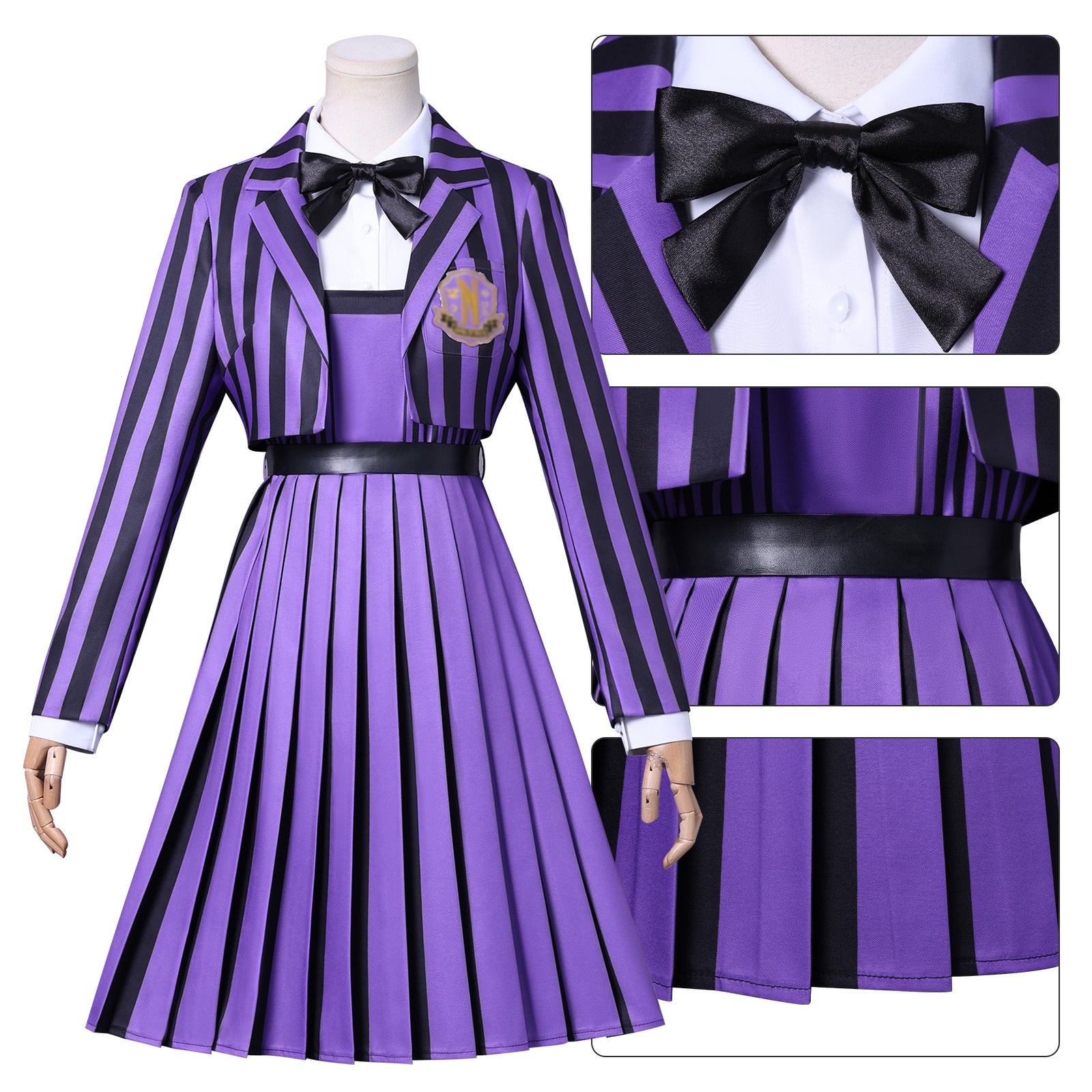 NEATMOA Wednesday Addams Cosplay Dress – The Addams Family Purple Black Striped Outfit