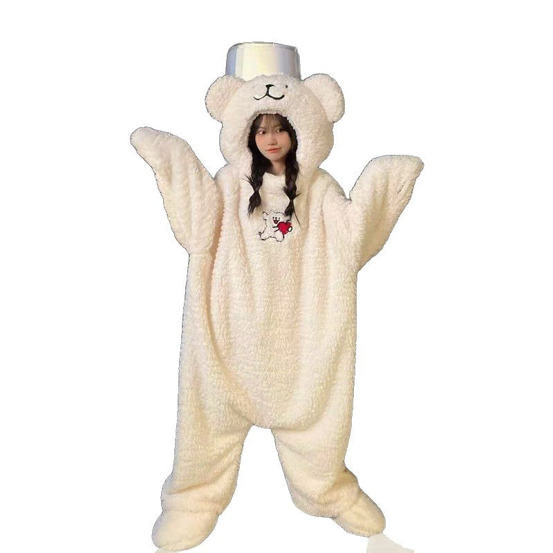 NEATMOA Cute Puppy Couple Coral Fleece Onesie Pajamas Thick Warm Unisex Sleepwear Asian Sizes.