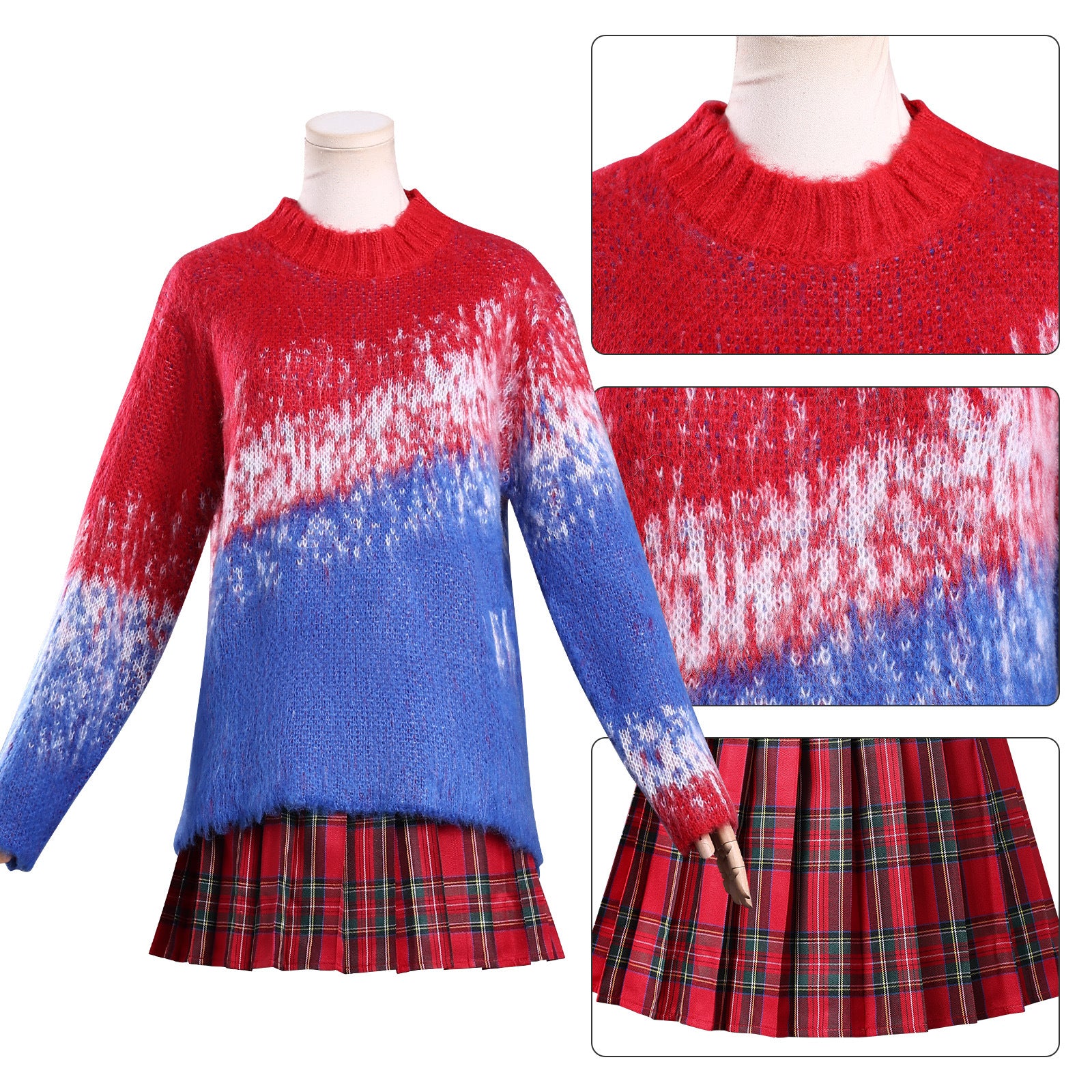 NEATMOA Wednesday Addams JK Skirt & Gradient Sweater Cosplay Outfit – Halloween Party