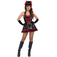 NEATMOA Sexy Pirate Costume for Women Halloween Caribbean Captain Cosplay Outfit with Hat and Gloves