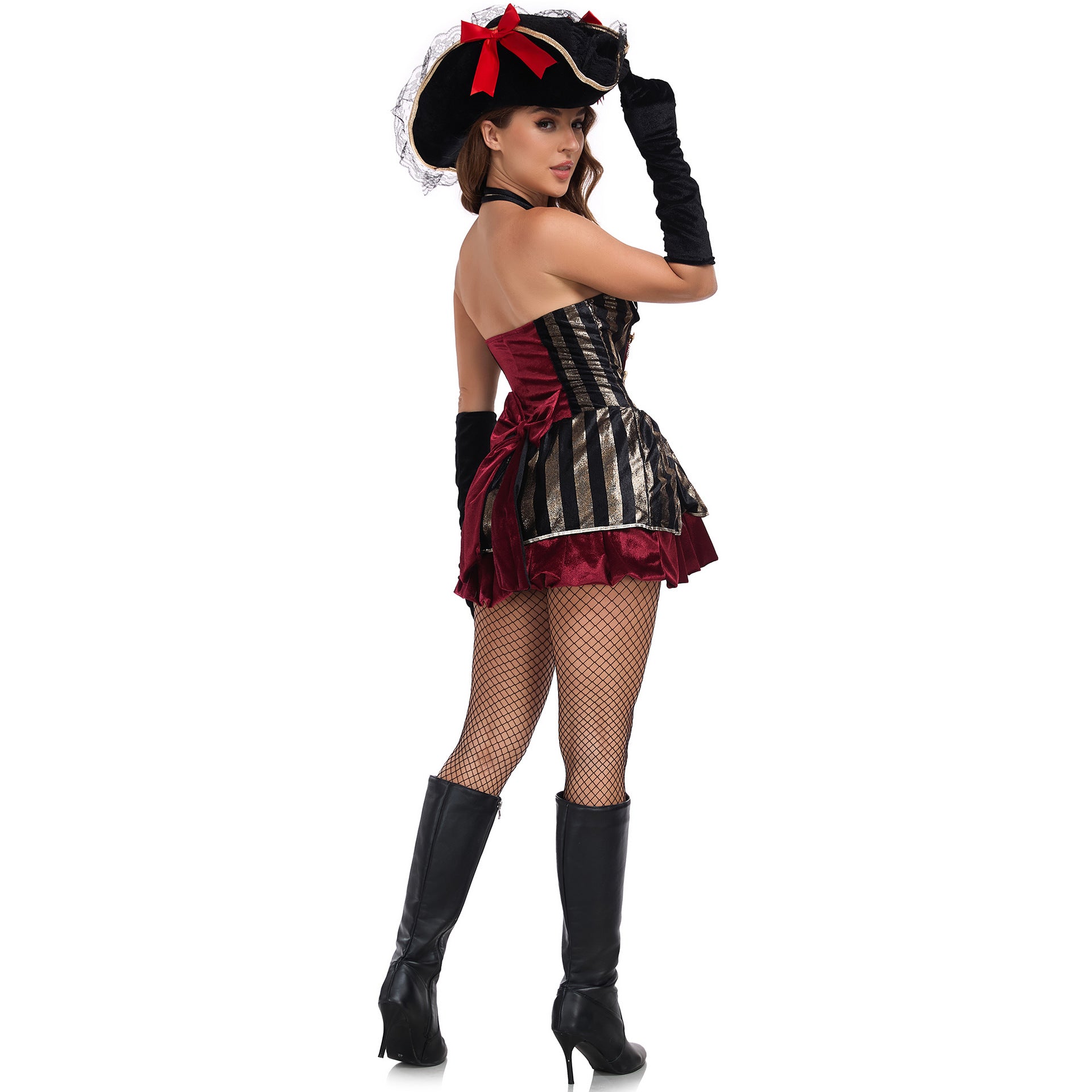 NEATMOA Sexy Pirate Costume for Women Halloween Caribbean Captain Cosplay Outfit with Hat and Gloves