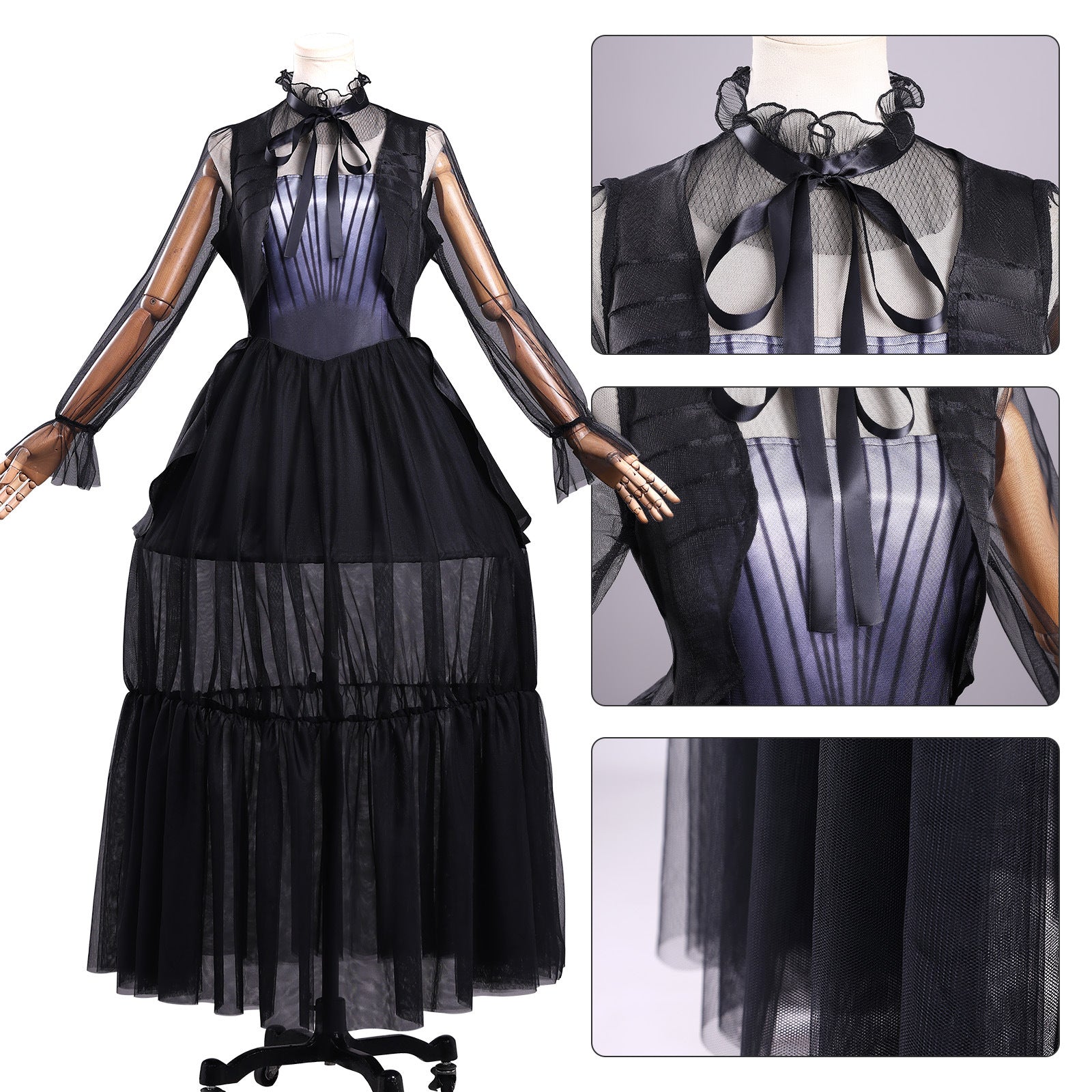 NEATMOA Wednesday Addams Cosplay Dress Anime Outfit for Halloween Party Photo Shoot Asian Size XS–XXL
