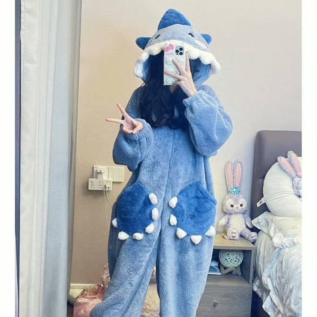 NEATMOA Shark Coral Fleece Onesie Pajamas Unisex Cozy Sleepwear.