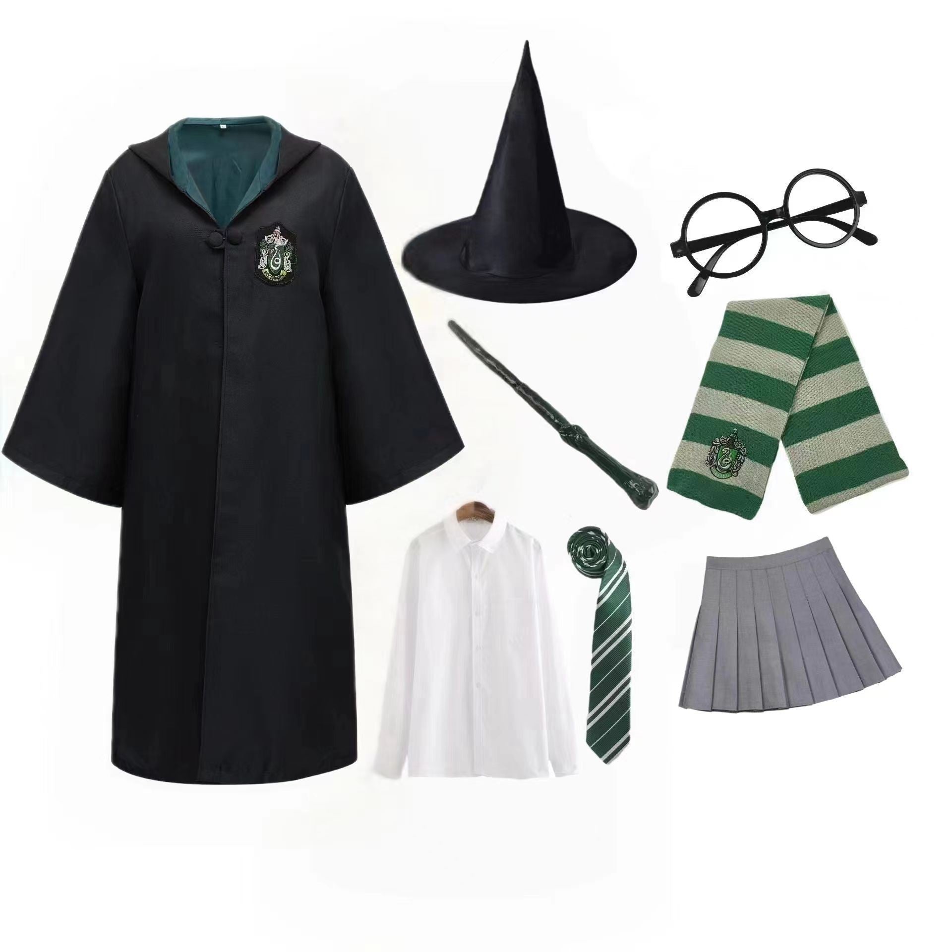 NEATMOA Harry Potter Style Cosplay For Kids Costume 8-Piece Set with Robe Gryffindor Slytherin Ravenclaw Hufflepuff Magic School Uniform 115 to155