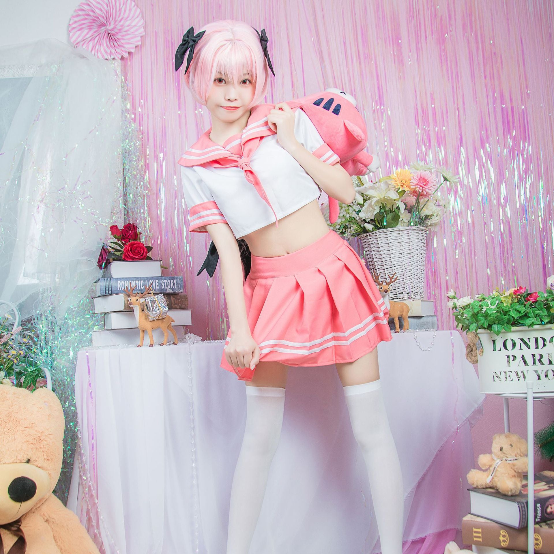 NEATMOA Fate/Grand Order アストルフォ コスプレ ウィッグ付きJK 衣装 コスチューム 学園祭 文化祭 撮影 ハロウイン パーティー