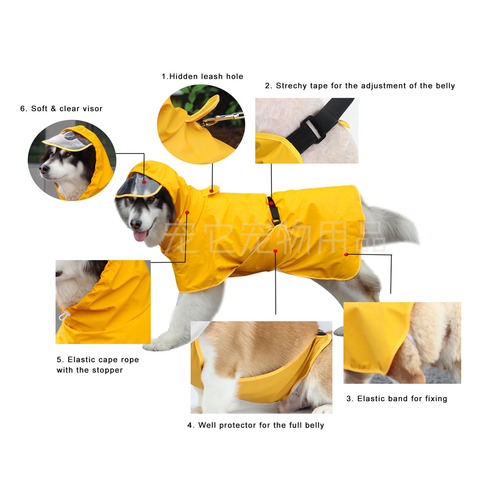 NEATMOA Waterproof Dog Rain Poncho with Belly Wrap – Easy-Wear Jacket in Yellow, Blue, Pink, Green for Small & Large Dogs