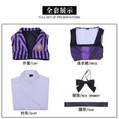 NEATMOA Wednesday Addams Cosplay Dress – The Addams Family Purple Black Striped Outfit