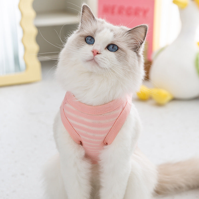 NEATMOA Breathable Cat Harness Vest for Spring and Summer – Lightweight Striped Mesh Design with Leash Attachment