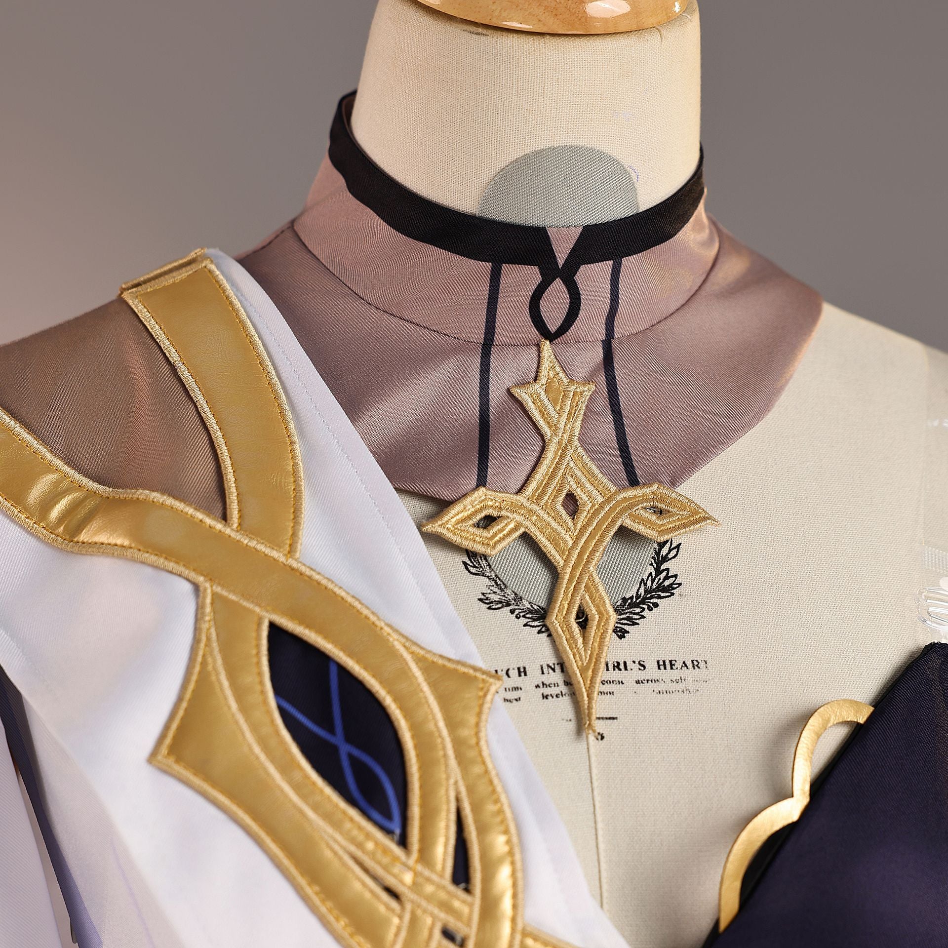 Naberius Genshin Impact cosplay full costume close-up detail view
