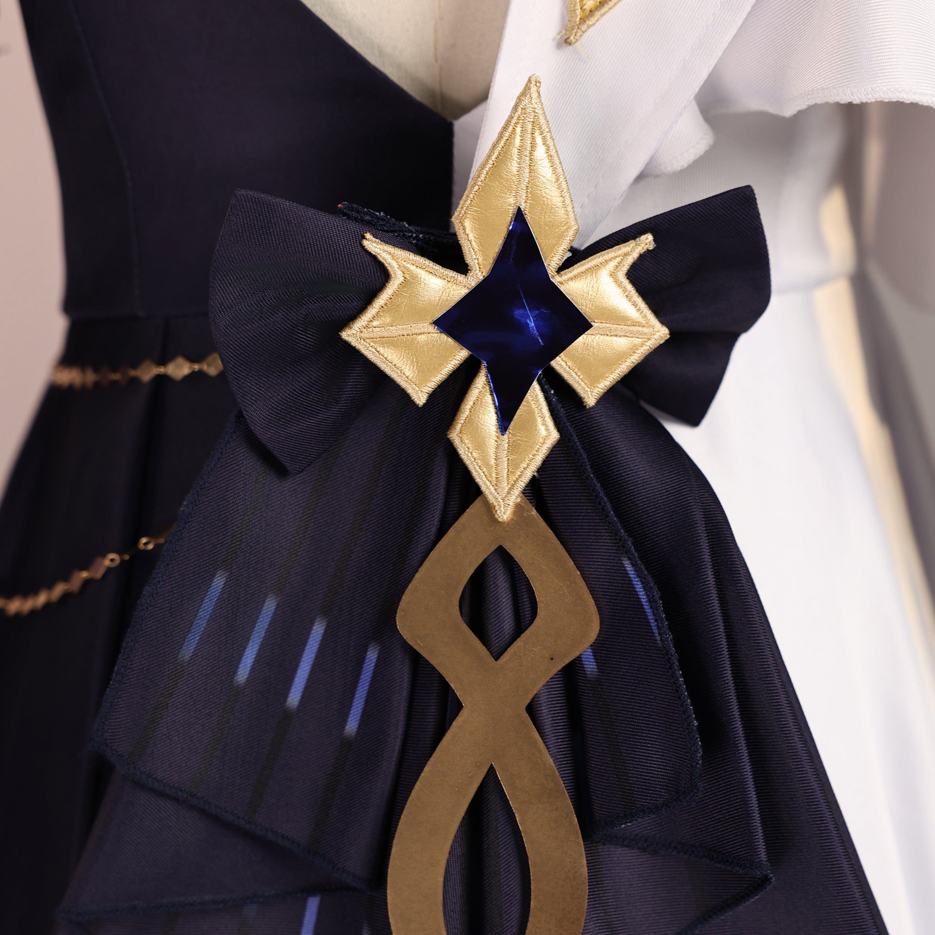 Naberius Genshin Impact cosplay full costume close-up detail view
