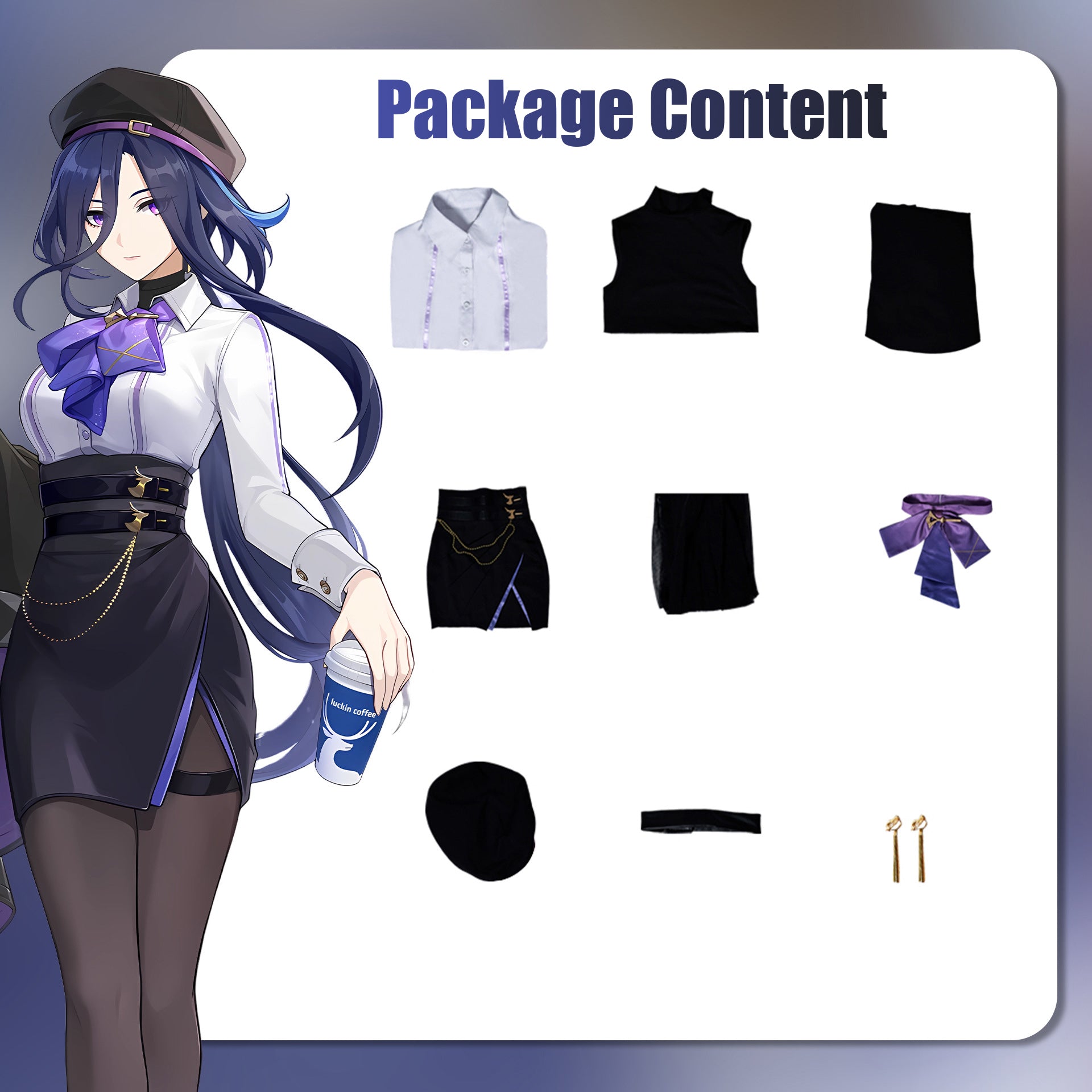 NEATMOA Clorinde Cosplay Costume Genshin Impact Character Outfit Luckin Coffee Collaboration Outfit Perfect for Halloween and Christmas